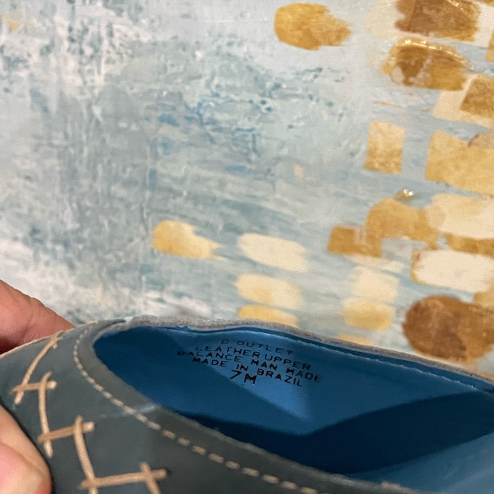 Danelle Blue Patchwork Square Toe Mule Heels - image 7